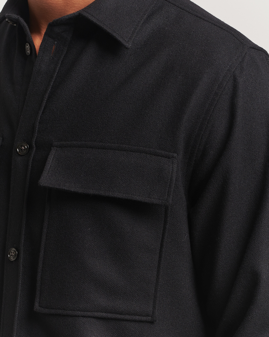Homme | Chemises | J.Lindeberg | Flat Wool Overshirt Black