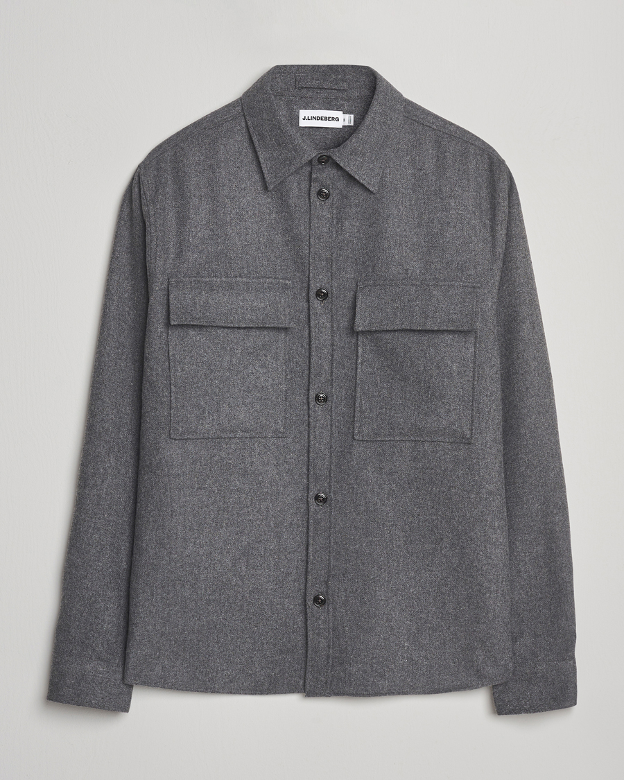 Homme | Chemises | J.Lindeberg | Flat Wool Overshirt Dark Grey Melange