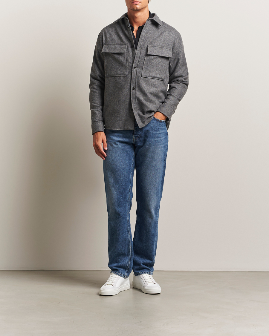 Homme | Chemises | J.Lindeberg | Flat Wool Overshirt Dark Grey Melange