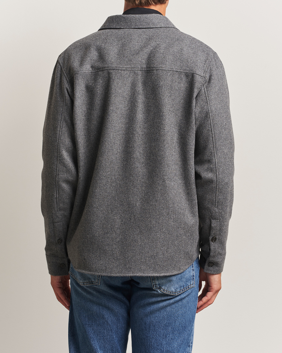 Homme | Chemises | J.Lindeberg | Flat Wool Overshirt Dark Grey Melange