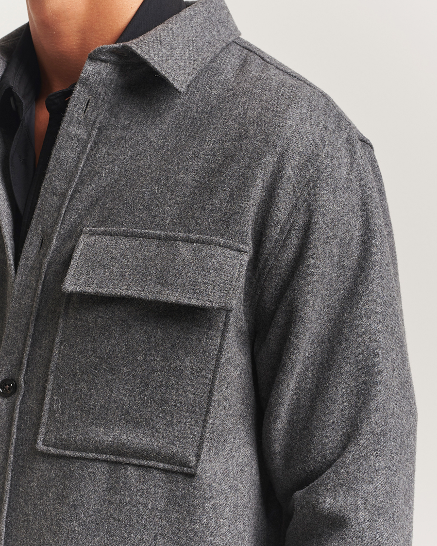 Homme | Chemises | J.Lindeberg | Flat Wool Overshirt Dark Grey Melange