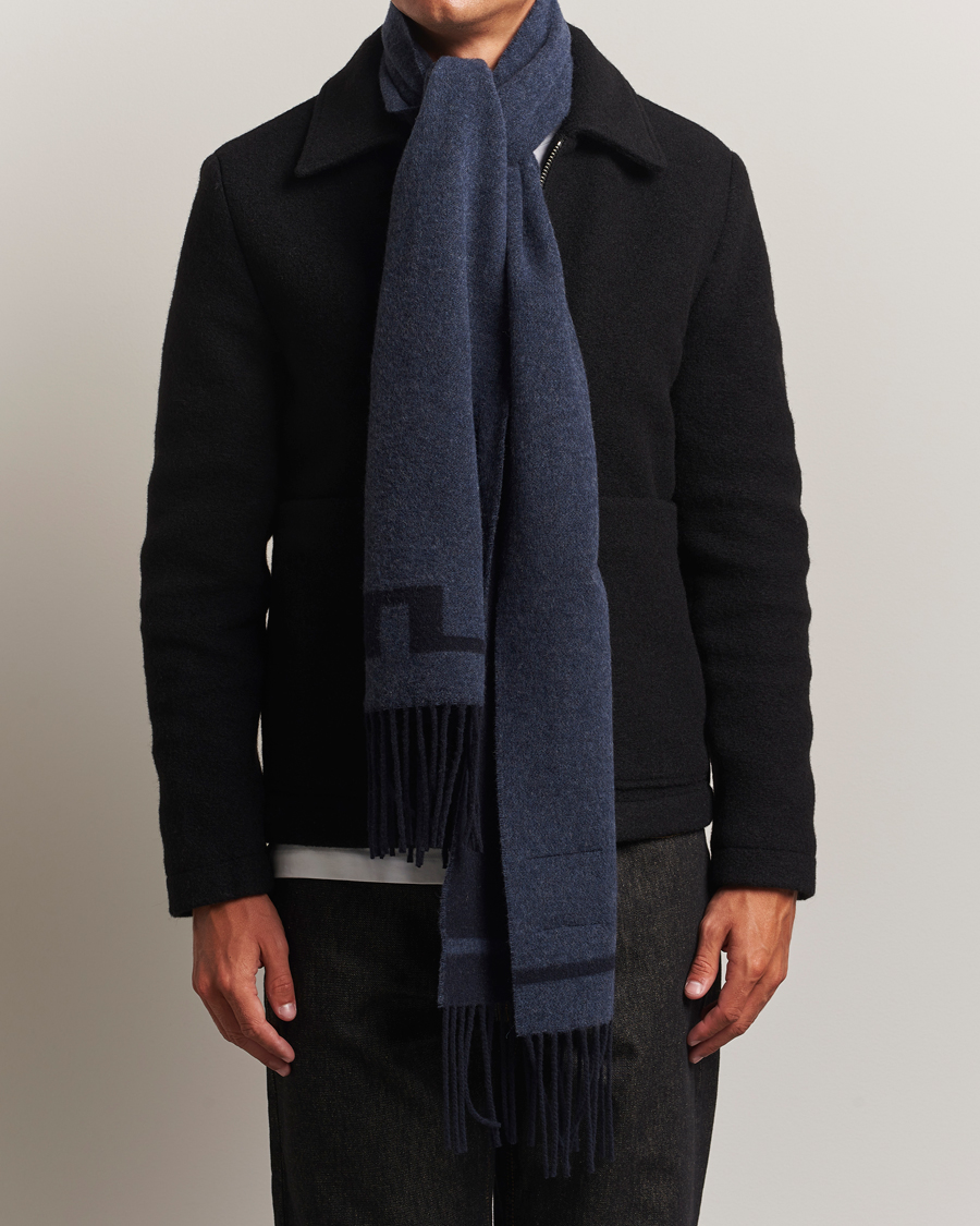 Homme | Écharpes | J.Lindeberg | Champ Wool Doublefaced Scarf Navy