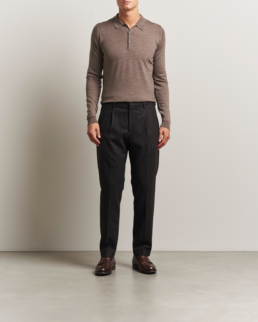 Homme | Pulls Et Tricots | John Smedley | Belper Extra Fine Merino Polo Pullover Mushroom Brown
