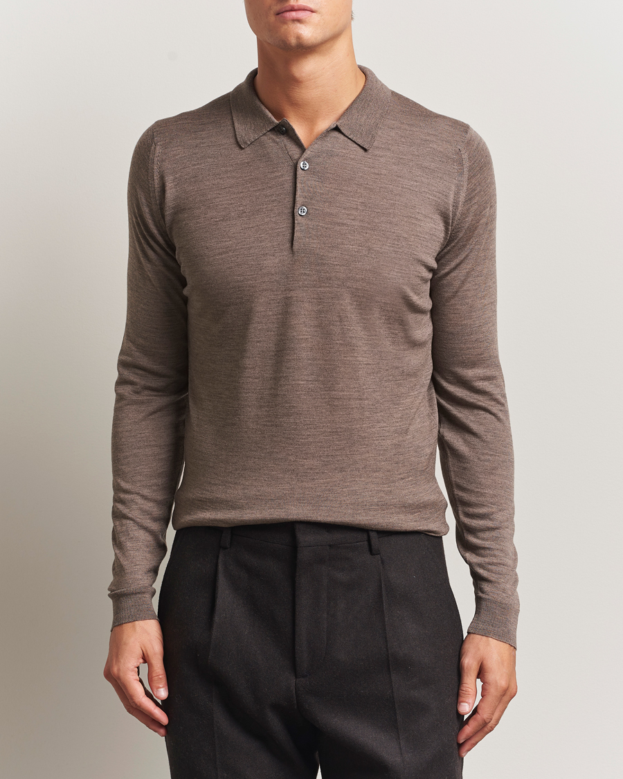 Homme | Pulls Et Tricots | John Smedley | Belper Extra Fine Merino Polo Pullover Mushroom Brown