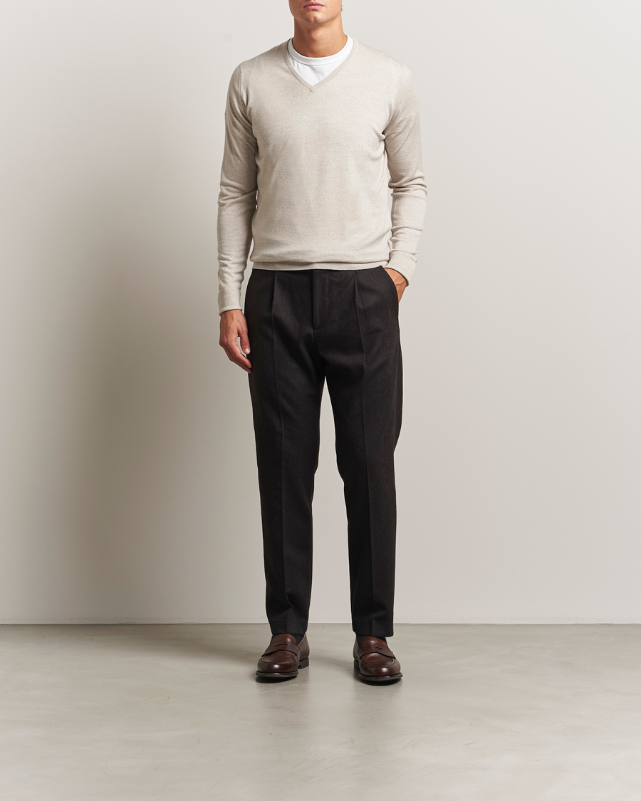 Homme | Pulls Et Tricots | John Smedley | Bobby Extra Fine Merino V-Neck Pullover Grey Fleece