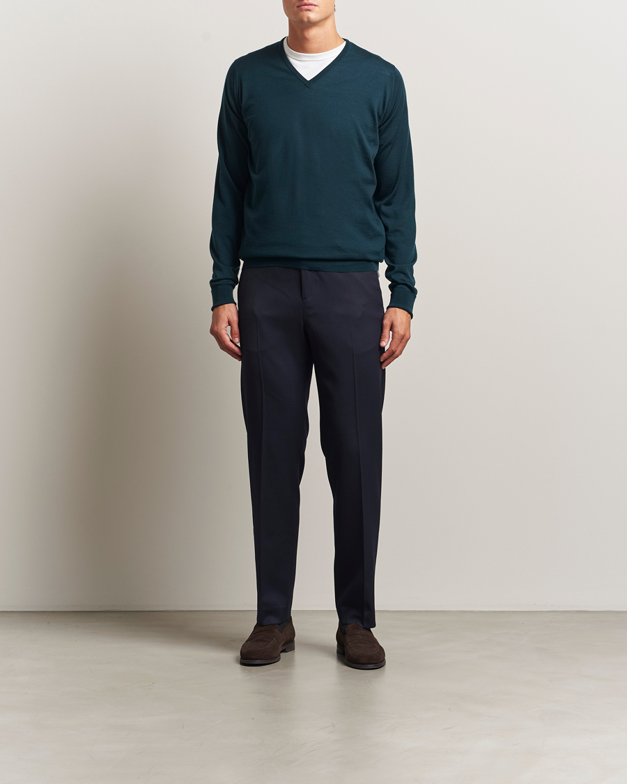 Homme | Pulls Et Tricots | John Smedley | Bobby Extra Fine Merino V-Neck Pullover Richardson Green