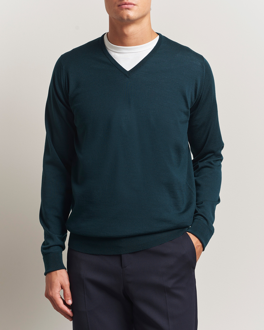 Homme | Pulls Et Tricots | John Smedley | Bobby Extra Fine Merino V-Neck Pullover Richardson Green