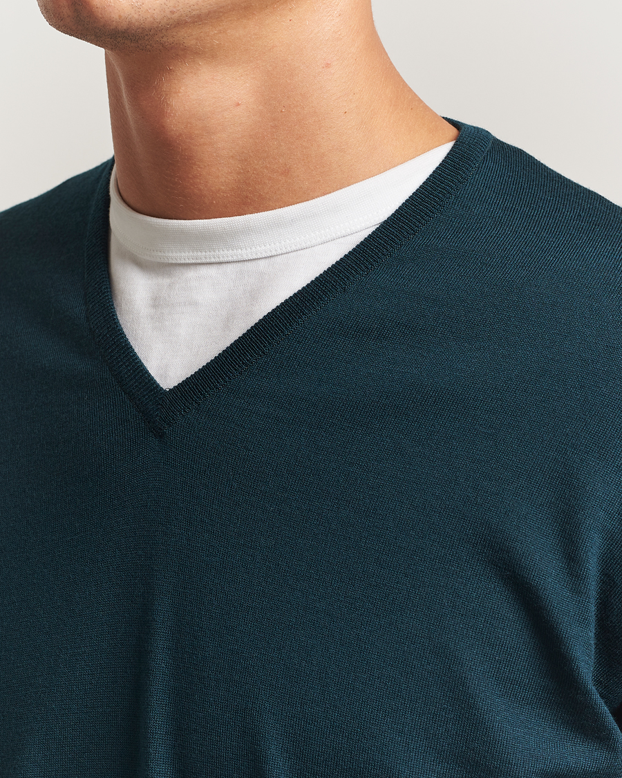 Homme | Pulls Et Tricots | John Smedley | Bobby Extra Fine Merino V-Neck Pullover Richardson Green