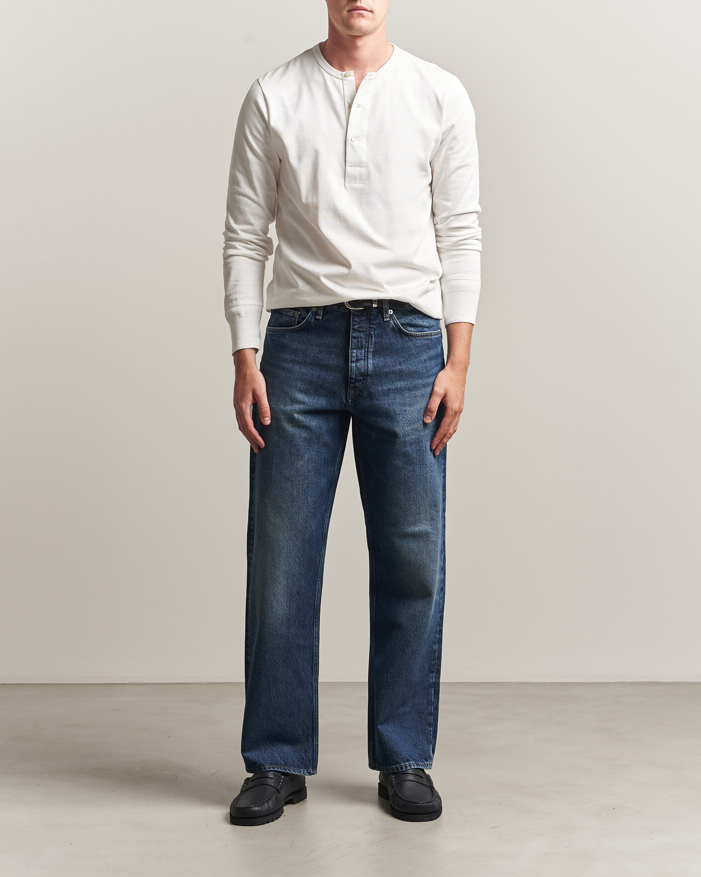 Homme | Pulls Et Tricots | Merz b. Schwanen | Classic Fit Sturdy Organic Cotton Henley White