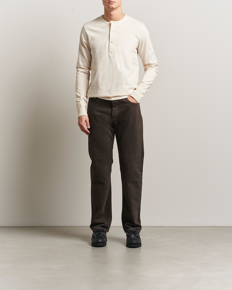 Homme | Pulls Et Tricots | Merz b. Schwanen | Classic Fit Sturdy Organic Cotton Henley Nature