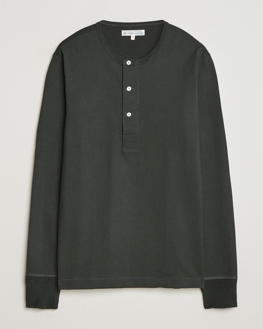 Homme | Pulls Et Tricots | Merz b. Schwanen | Classic Fit Sturdy Organic Cotton Henley Forest Green