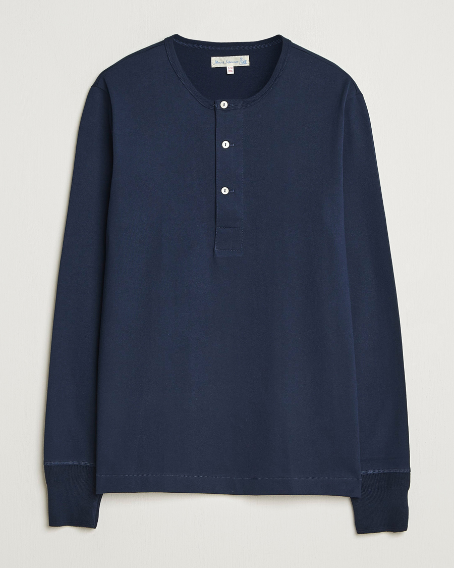 Homme | Pulls Et Tricots | Merz b. Schwanen | Classic Fit Sturdy Organic Cotton Henley Ink Blue