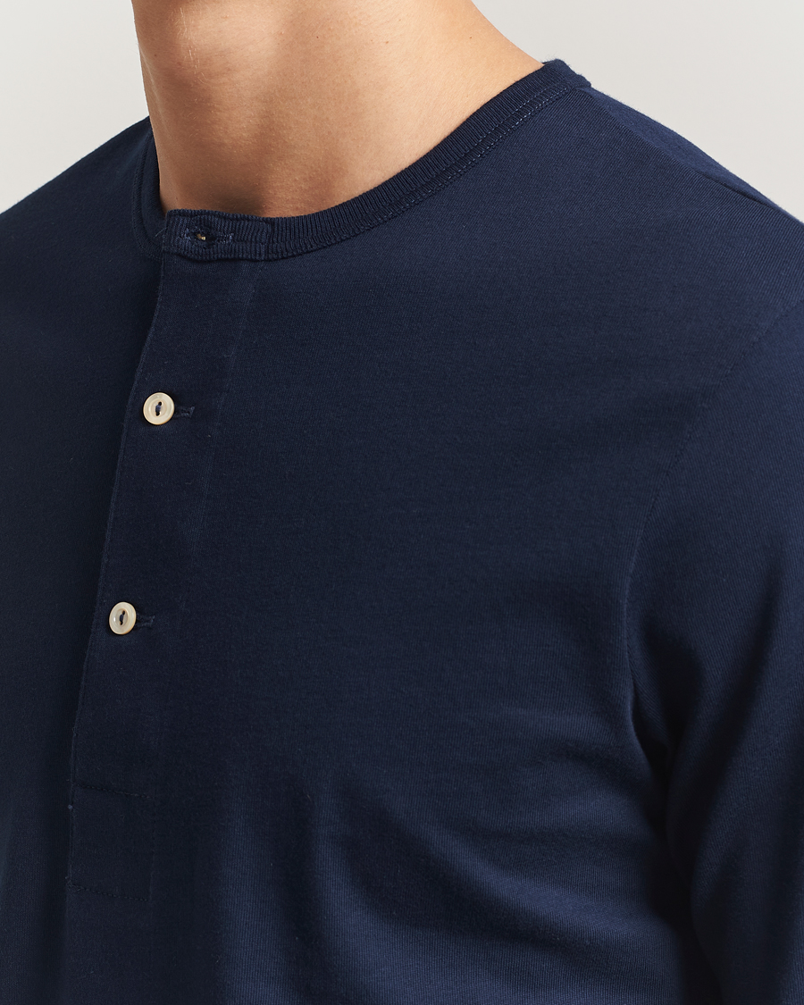 Homme | Pulls Et Tricots | Merz b. Schwanen | Classic Fit Sturdy Organic Cotton Henley Ink Blue