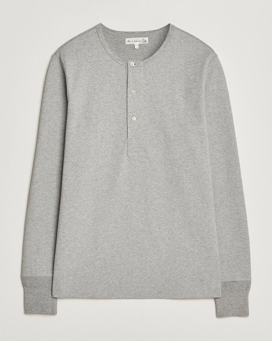 Homme | Pulls Et Tricots | Merz b. Schwanen | Classic Fit Sturdy Organic Cotton Henley Grey Melange