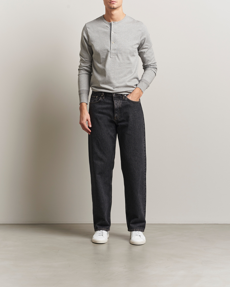 Homme | Pulls Et Tricots | Merz b. Schwanen | Classic Fit Sturdy Organic Cotton Henley Grey Melange