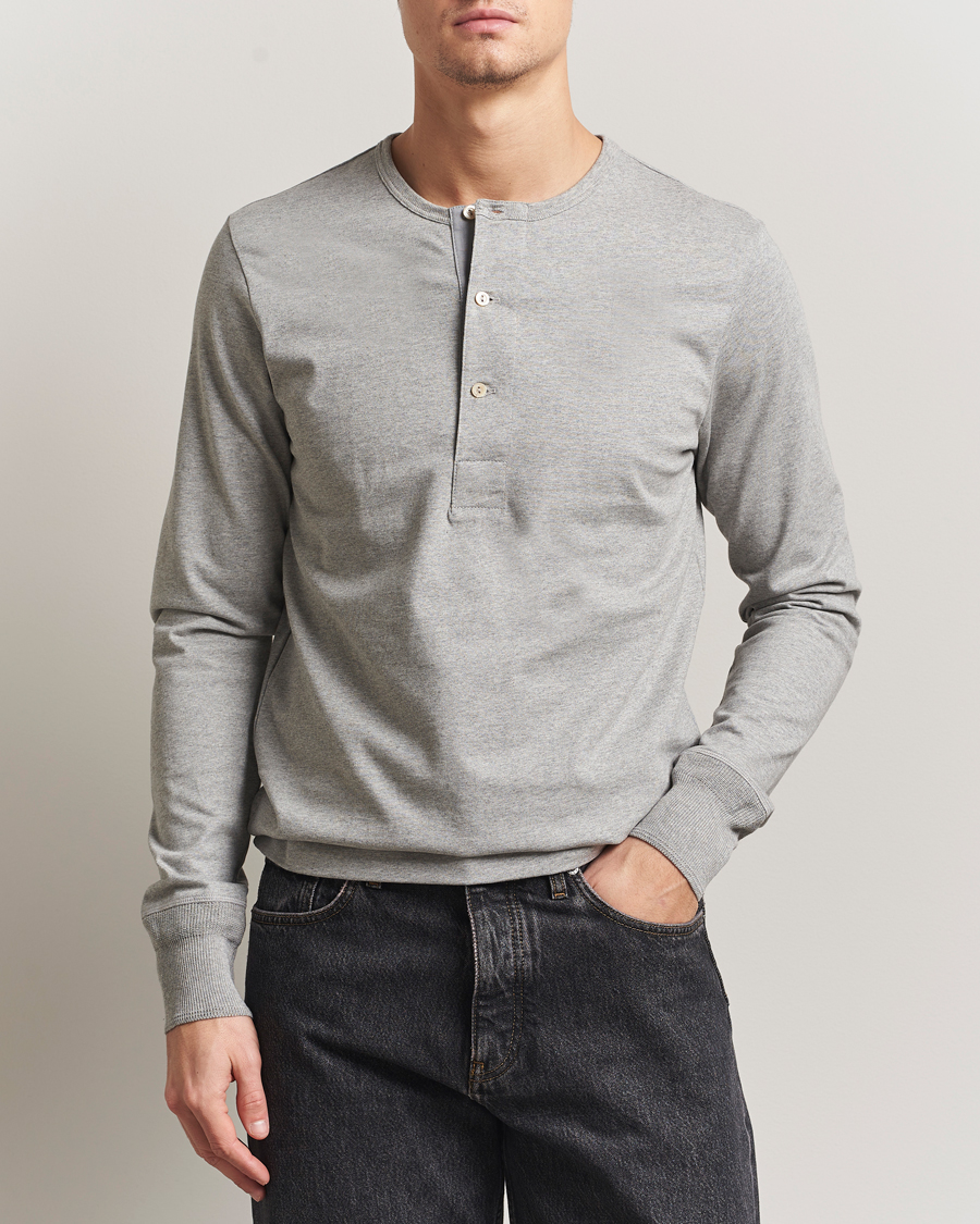 Homme | Pulls Et Tricots | Merz b. Schwanen | Classic Fit Sturdy Organic Cotton Henley Grey Melange