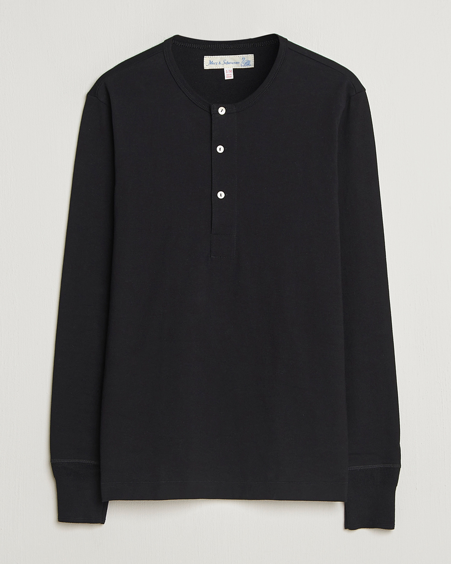 Homme | Pulls Et Tricots | Merz b. Schwanen | Classic Fit Sturdy Organic Cotton Henley Black