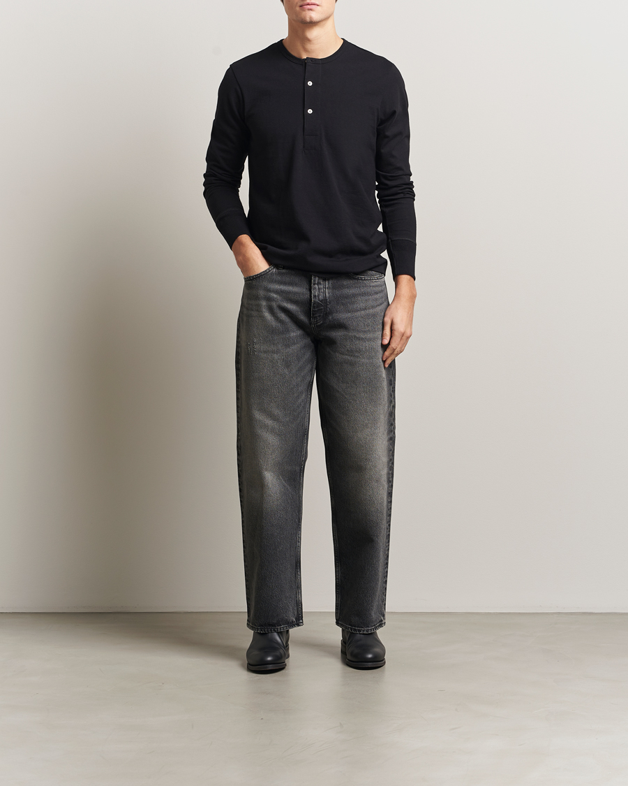 Homme | Pulls Et Tricots | Merz b. Schwanen | Classic Fit Sturdy Organic Cotton Henley Black