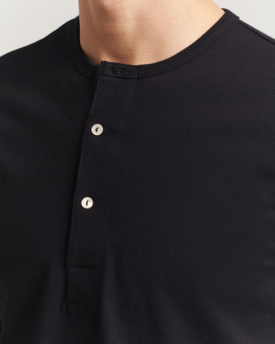 Homme | Pulls Et Tricots | Merz b. Schwanen | Classic Fit Sturdy Organic Cotton Henley Black