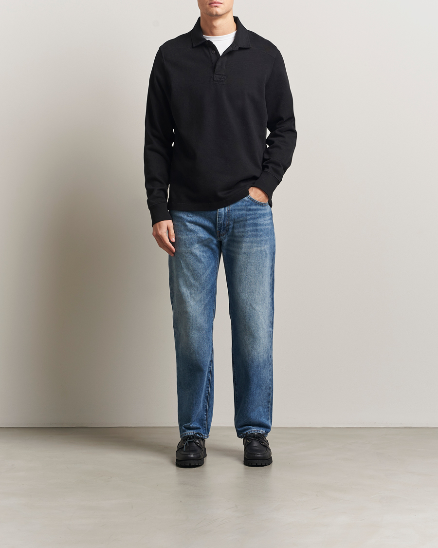 Homme | Pulls Et Tricots | Merz b. Schwanen | Relaxed Fit Vintage Cotton Rugby Shirt Black