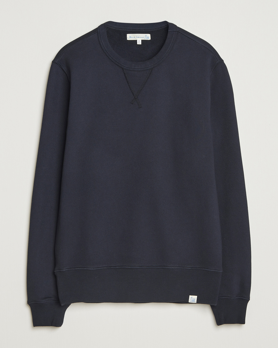 Homme | Pulls Et Tricots | Merz b. Schwanen | Relaxed Fit Vintage Cotton Sweatshirt Dark Navy