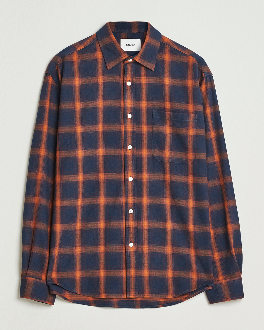 Homme | Chemises | NN07 | Deon Flannel Checked Shirt Navy/Orange