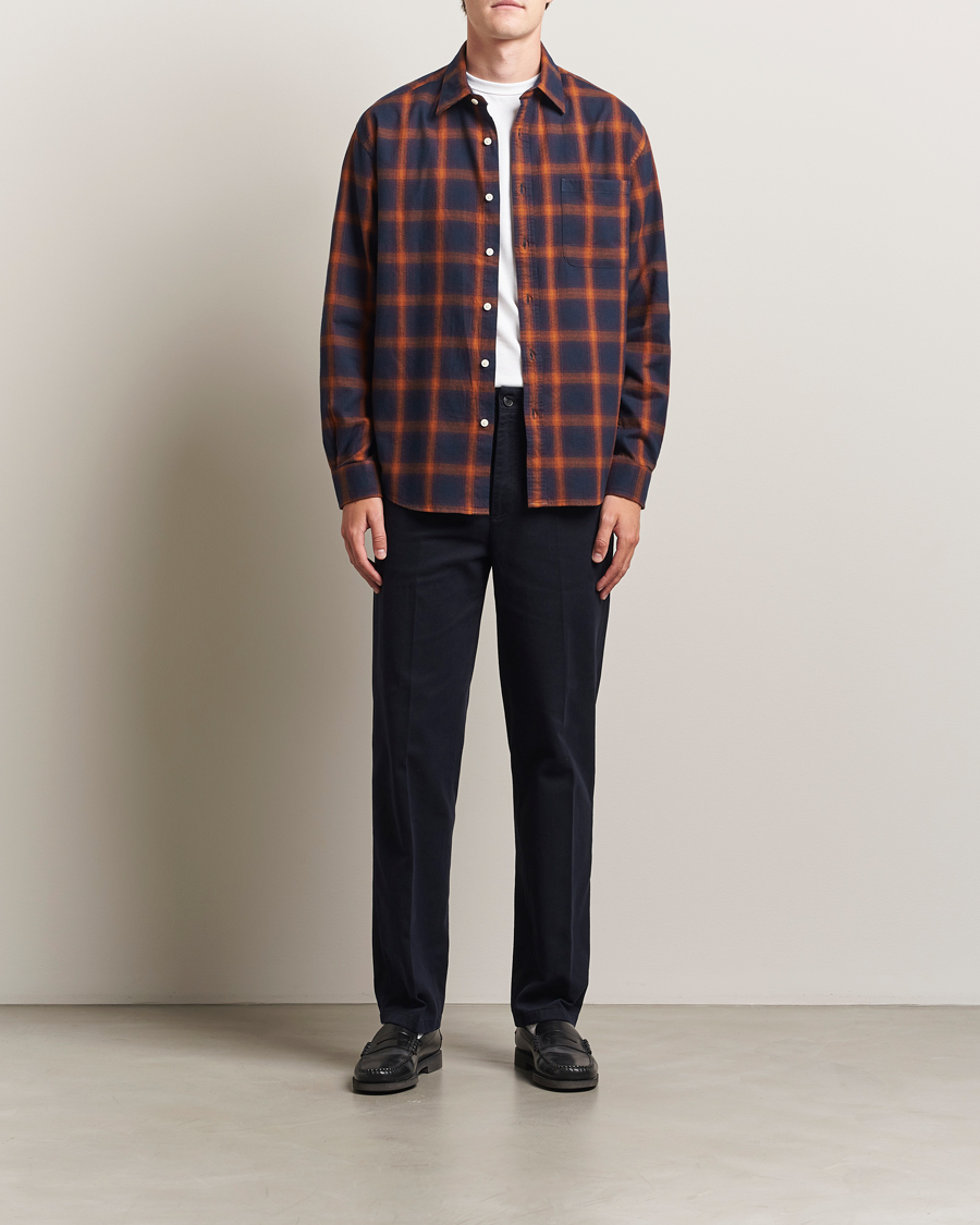 Homme | Chemises | NN07 | Deon Flannel Checked Shirt Navy/Orange