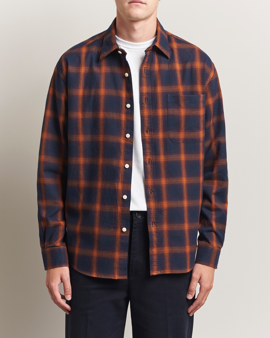 Homme | Chemises | NN07 | Deon Flannel Checked Shirt Navy/Orange