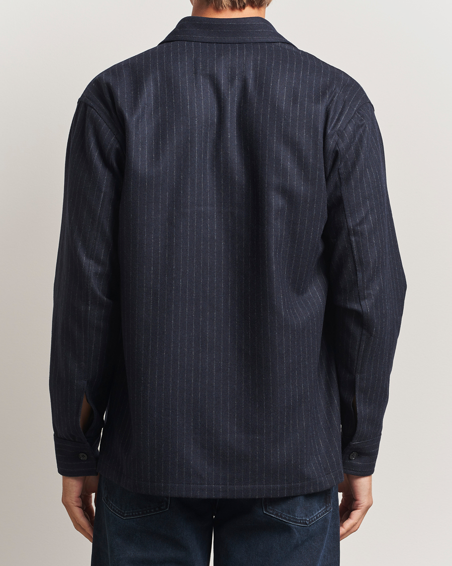Homme | Chemises | NN07 | Freddy Wool Pinstriped Overshirt Navy Blue