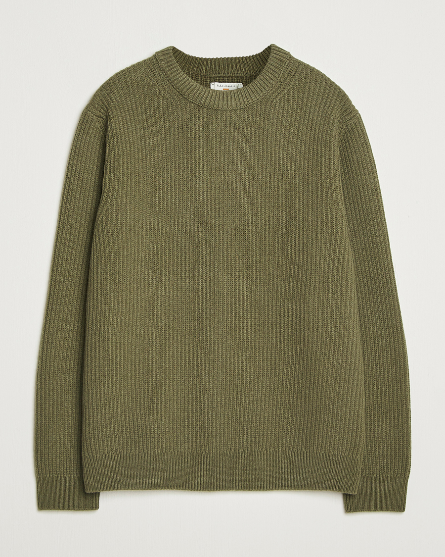 Homme | Pulls Et Tricots | Nudie Jeans | August Wool Rib Knitted Sweater Olive