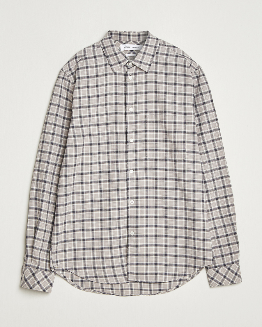 Homme | Chemises | Samsøe Samsøe | Liam Brushed Cotton Checked Shirt Elephant Skin