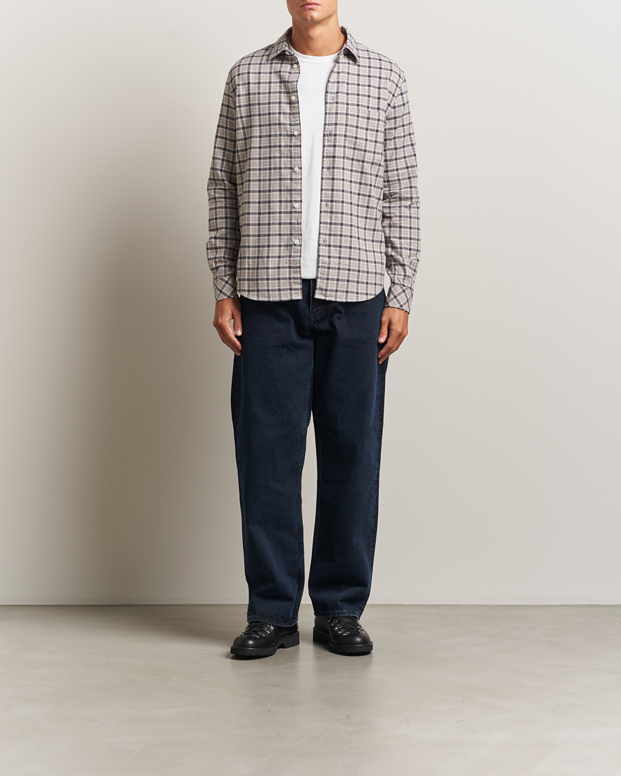 Homme | Chemises | Samsøe Samsøe | Liam Brushed Cotton Checked Shirt Elephant Skin