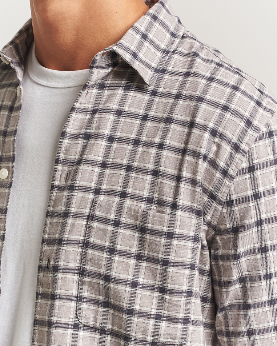 Homme | Chemises | Samsøe Samsøe | Liam Brushed Cotton Checked Shirt Elephant Skin