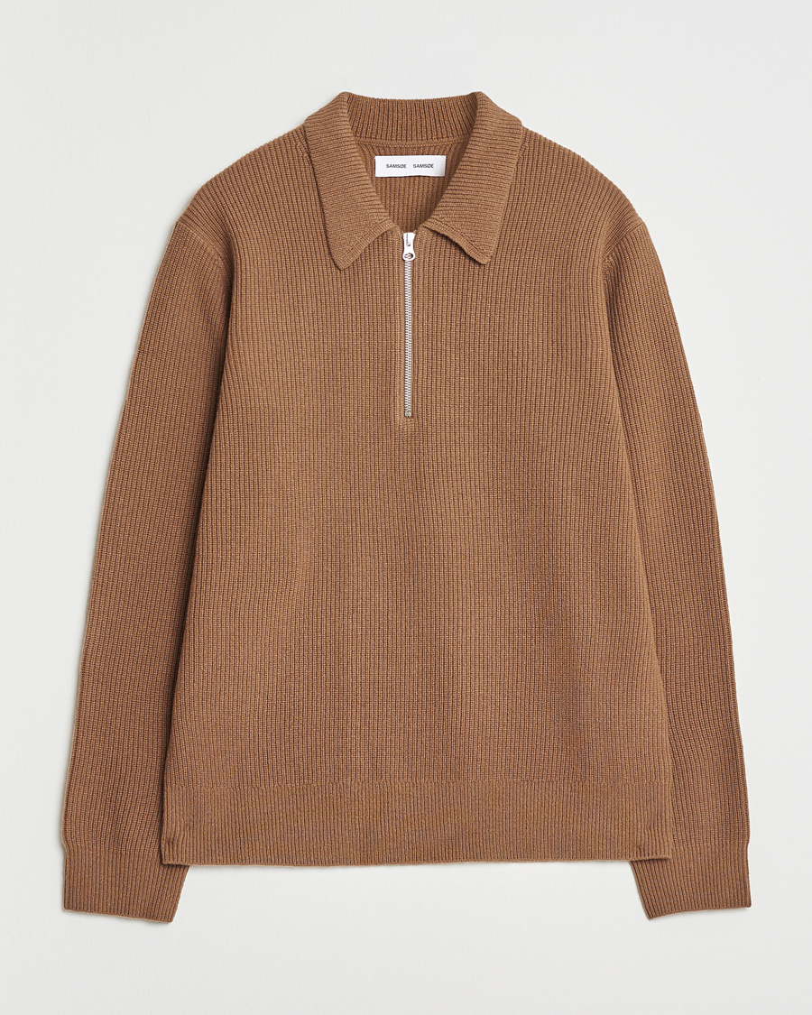 Homme | Pulls Et Tricots | Samsøe Samsøe | Isak Knitted Half Zip Polo Otter Brown