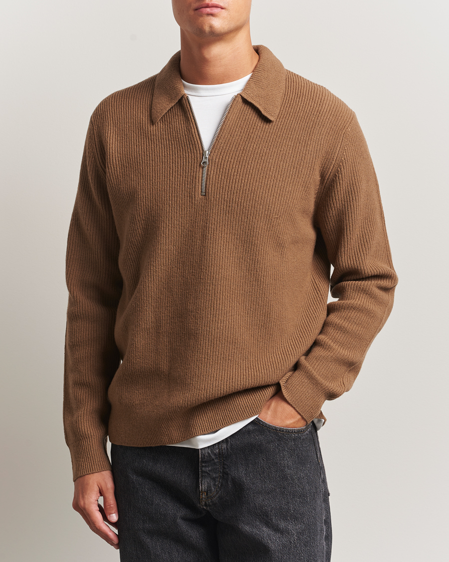Homme | Pulls Et Tricots | Samsøe Samsøe | Isak Knitted Half Zip Polo Otter Brown