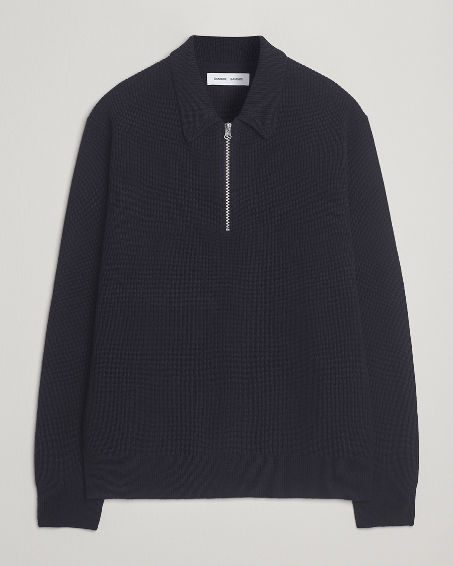 Homme | Pulls Et Tricots | Samsøe Samsøe | Isak Knitted Half Zip Polo Salute Navy