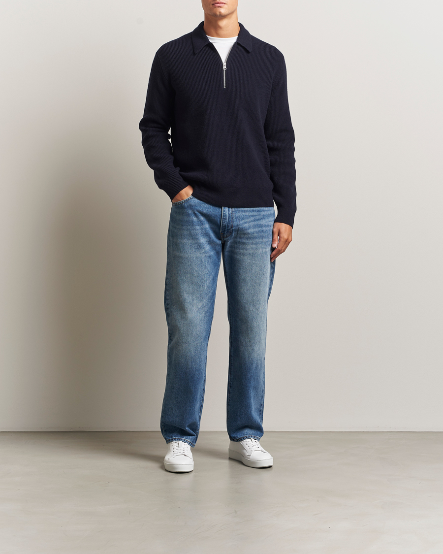 Homme | Pulls Et Tricots | Samsøe Samsøe | Isak Knitted Half Zip Polo Salute Navy