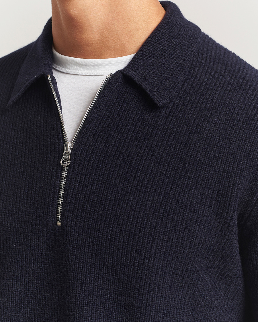 Homme | Pulls Et Tricots | Samsøe Samsøe | Isak Knitted Half Zip Polo Salute Navy