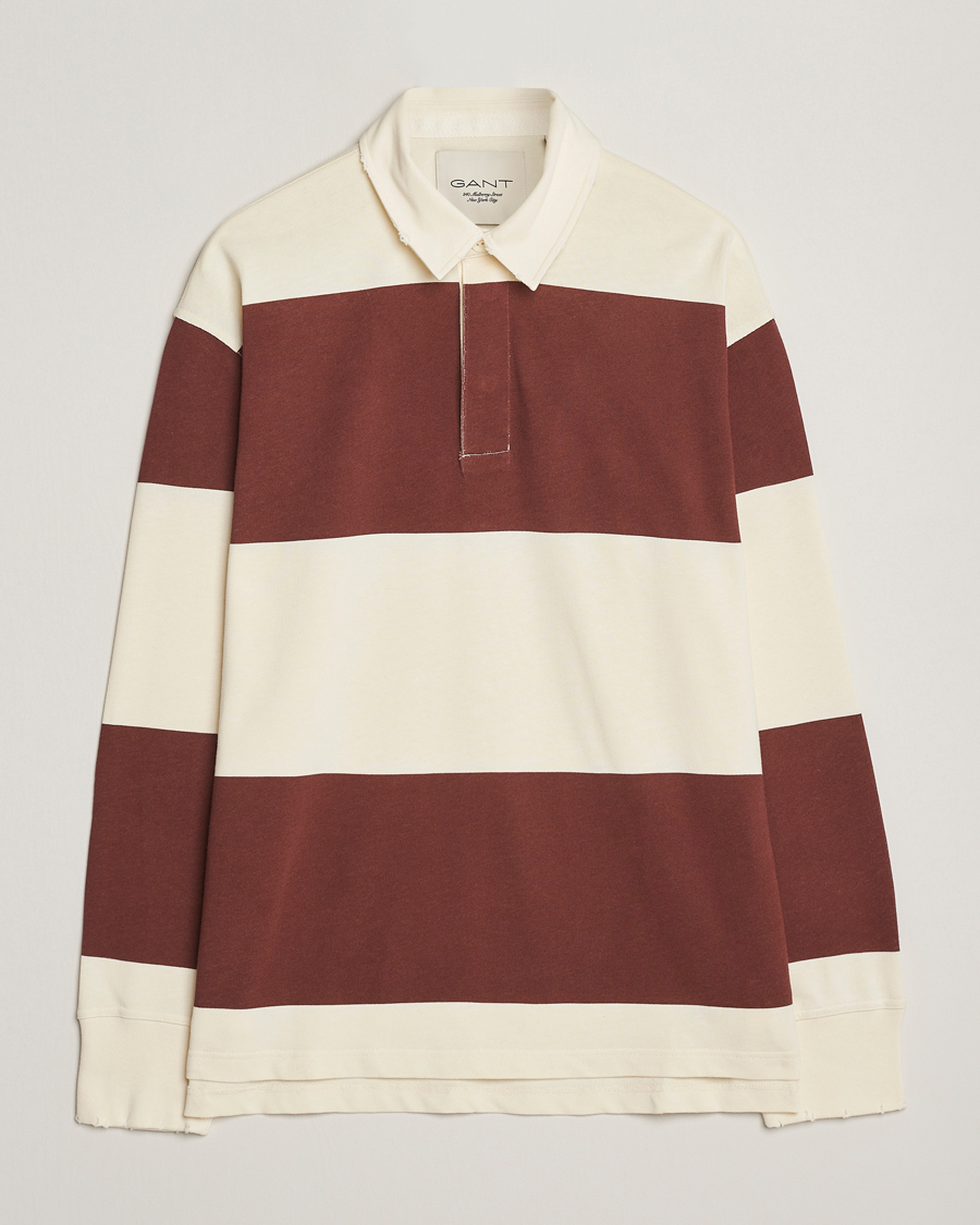 Homme | Pulls Et Tricots | GANT 240 Mulberry Street | Block Stripe Heavy Rugger Mahogany Brown/White
