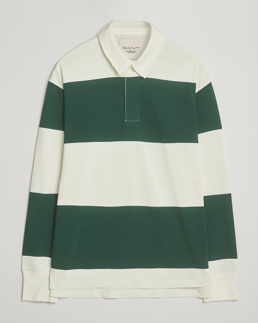 Homme | Pulls Et Tricots | GANT 240 Mulberry Street | Block Stripe Heavy Rugger Forest Green/White