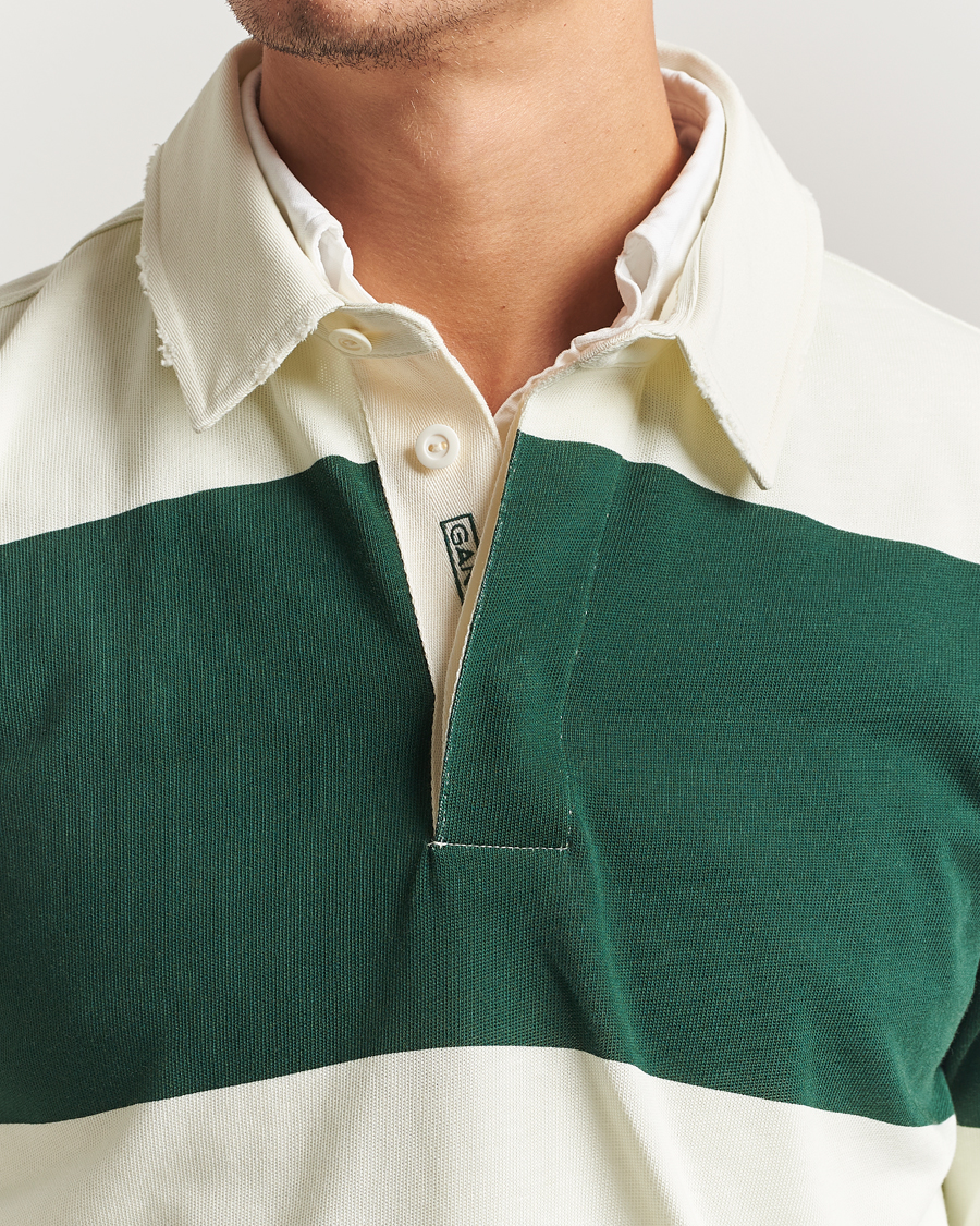 Homme | Pulls Et Tricots | GANT 240 Mulberry Street | Block Stripe Heavy Rugger Forest Green/White