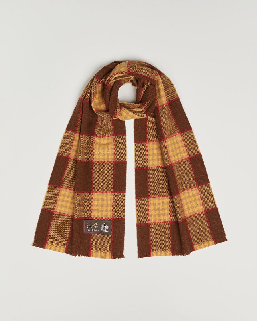 Homme | GANT 240 Mulberry Street Wool Checked Scarf Mahogany Brown | GANT 240 Mulberry Street | Wool Checked Scarf Mahogany Brown