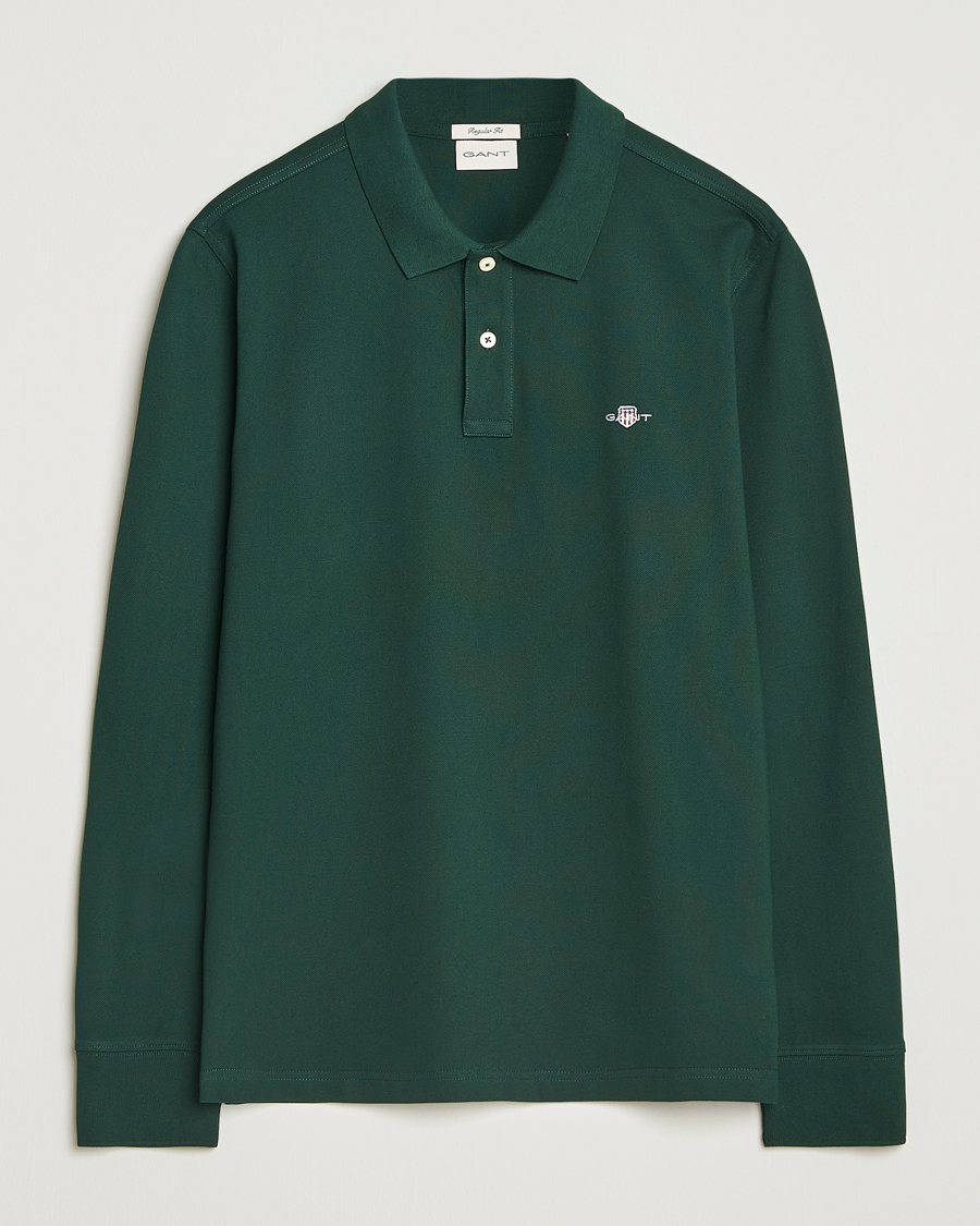 Homme | Polos | GANT | Regular Shield Long Sleeve Polo Tartan Green