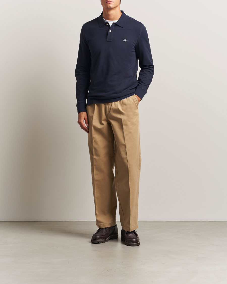 Homme | Polos | GANT | Regular Shield Long Sleeve Polo Evening Blue