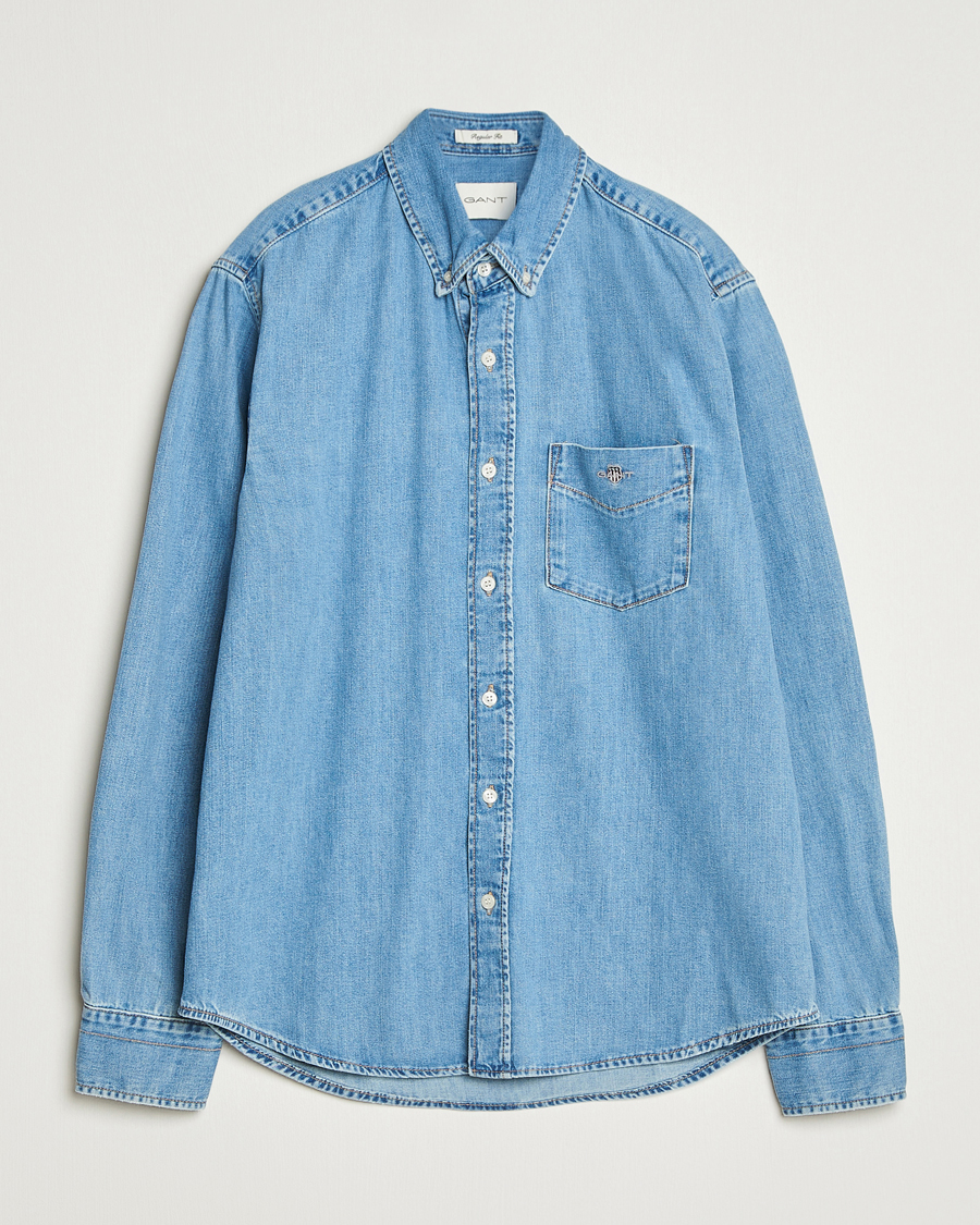 Homme | Chemises | GANT | Regular Fit Denim Shirt Light Blue Worn In