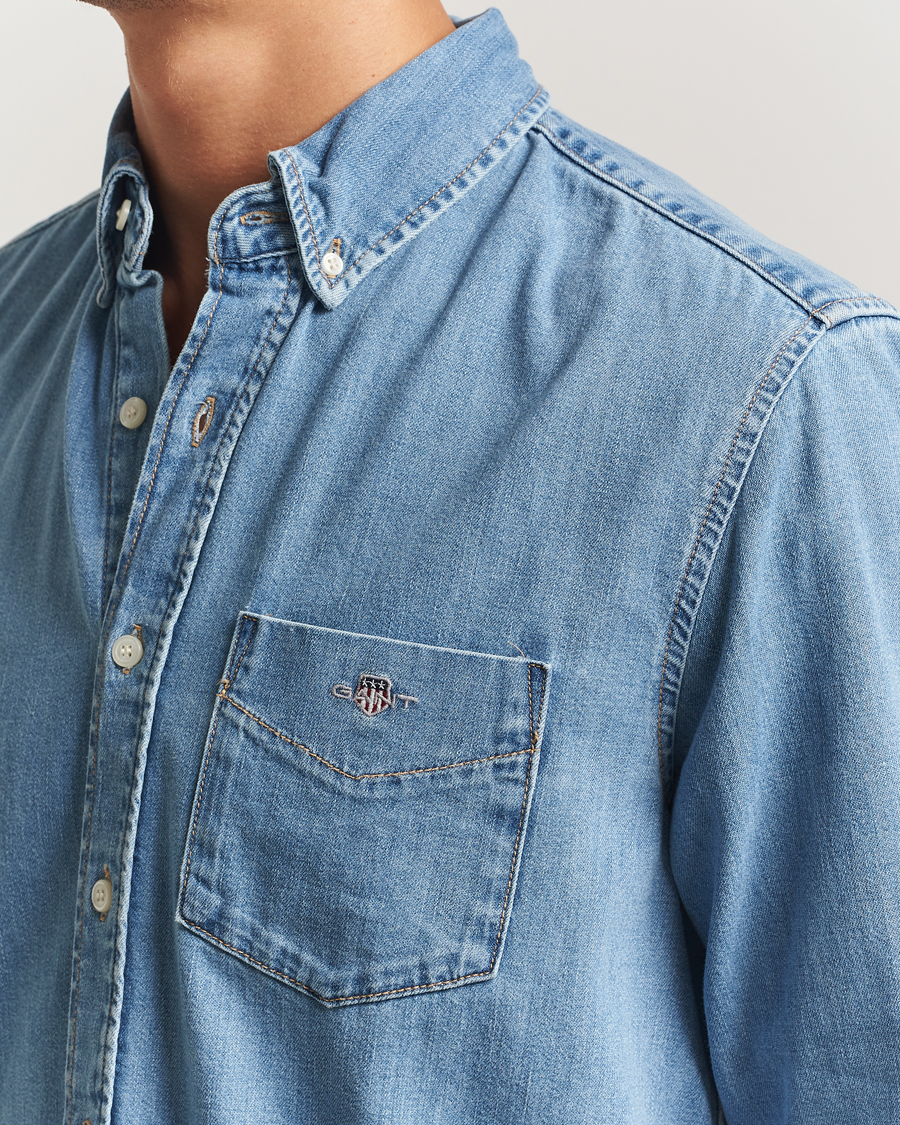 Homme | Chemises | GANT | Regular Fit Denim Shirt Light Blue Worn In