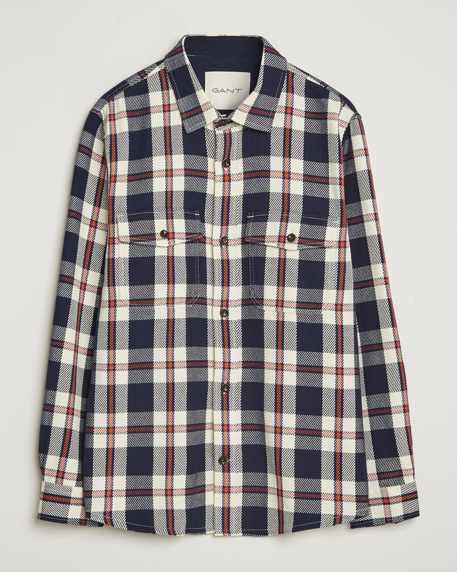 Homme | Chemises | Gant | Heavy Twill Checked Overshirt Evening Blue