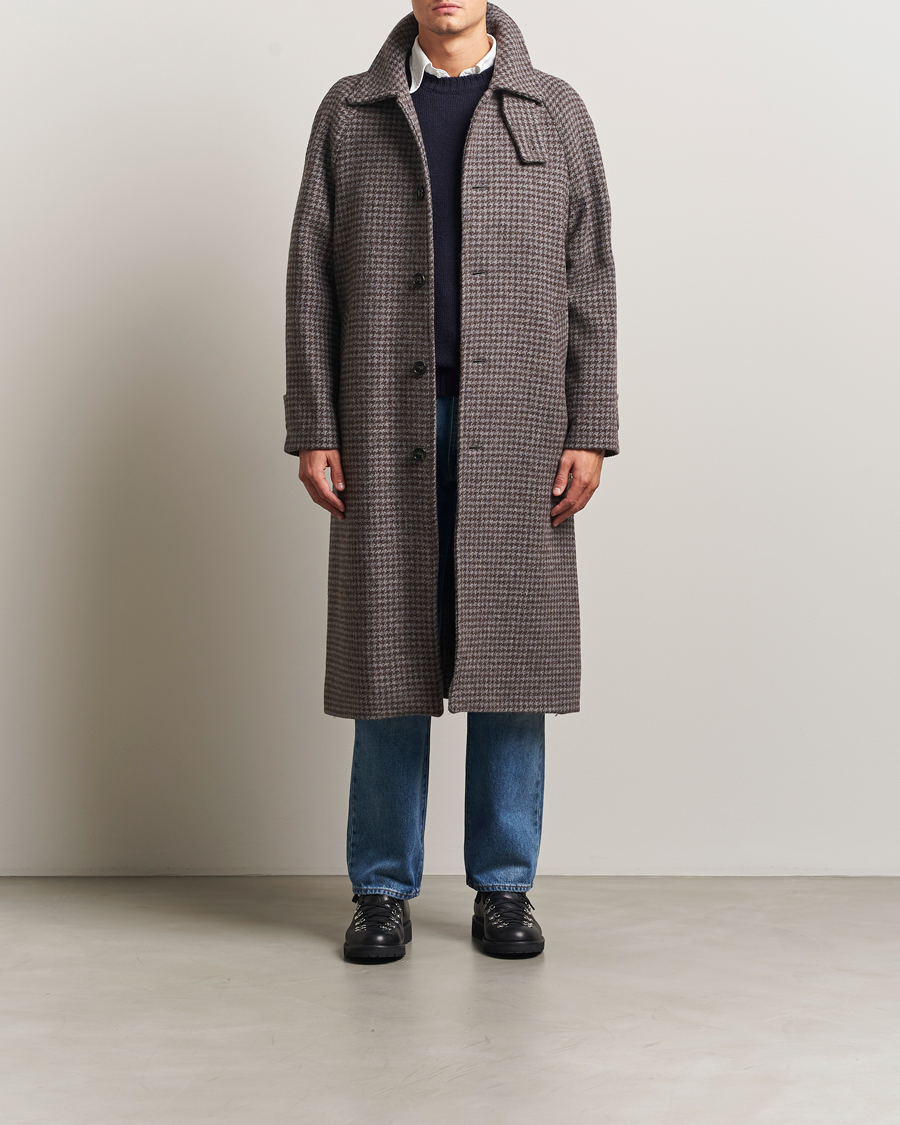 Homme | Manteaux Et Vestes | GANT | Wool Balmacaan Houndstooth Coat Deep Brown