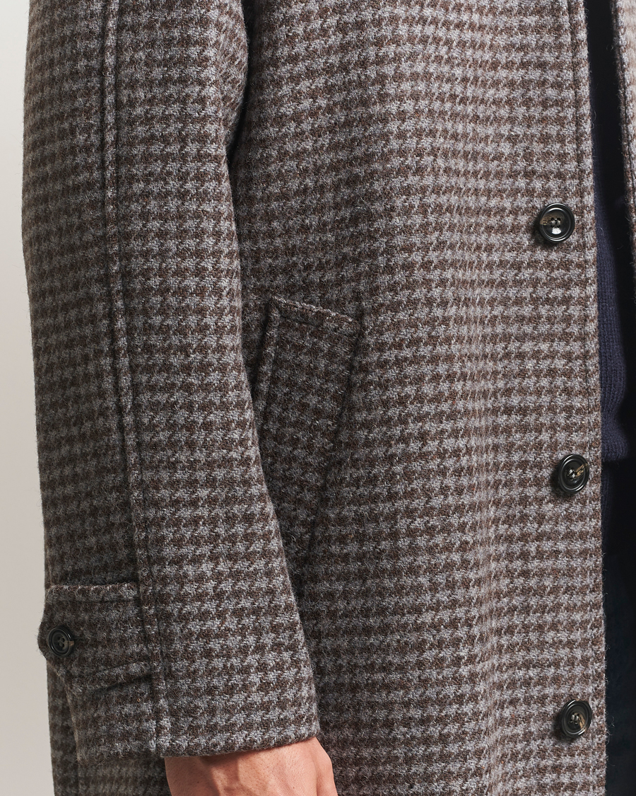 Homme | Manteaux Et Vestes | GANT | Wool Balmacaan Houndstooth Coat Deep Brown