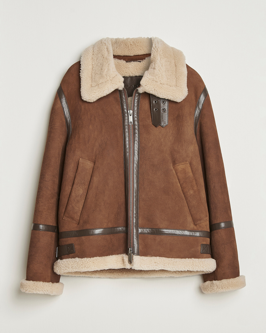 Homme | Manteaux Et Vestes | Gant | Suede Shearling Jacket Mahogany Brown